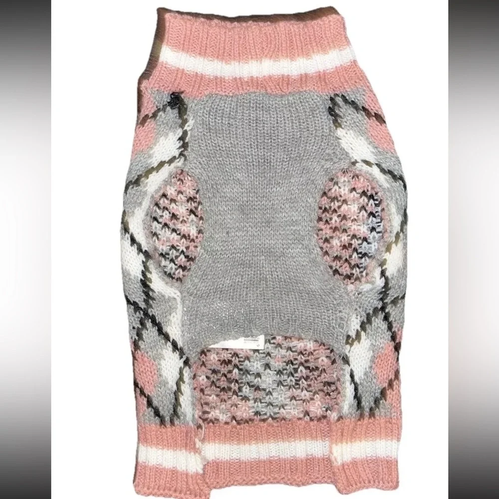 Dog Sweater Pink & Gray Plaid Small